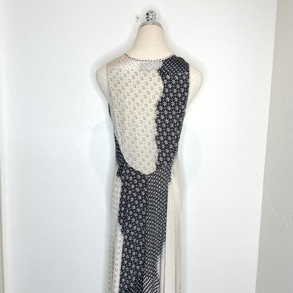 Biya Silk Maxi Dress Womens Small Ivory Black Sleeveless Print - Picture 8 of 11